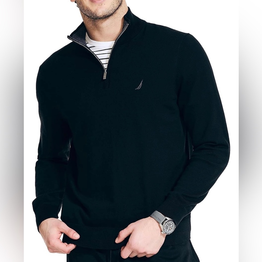 Nautica Men's Sweater Navy Half-Zip Pullover Cotton Blend Casual XL